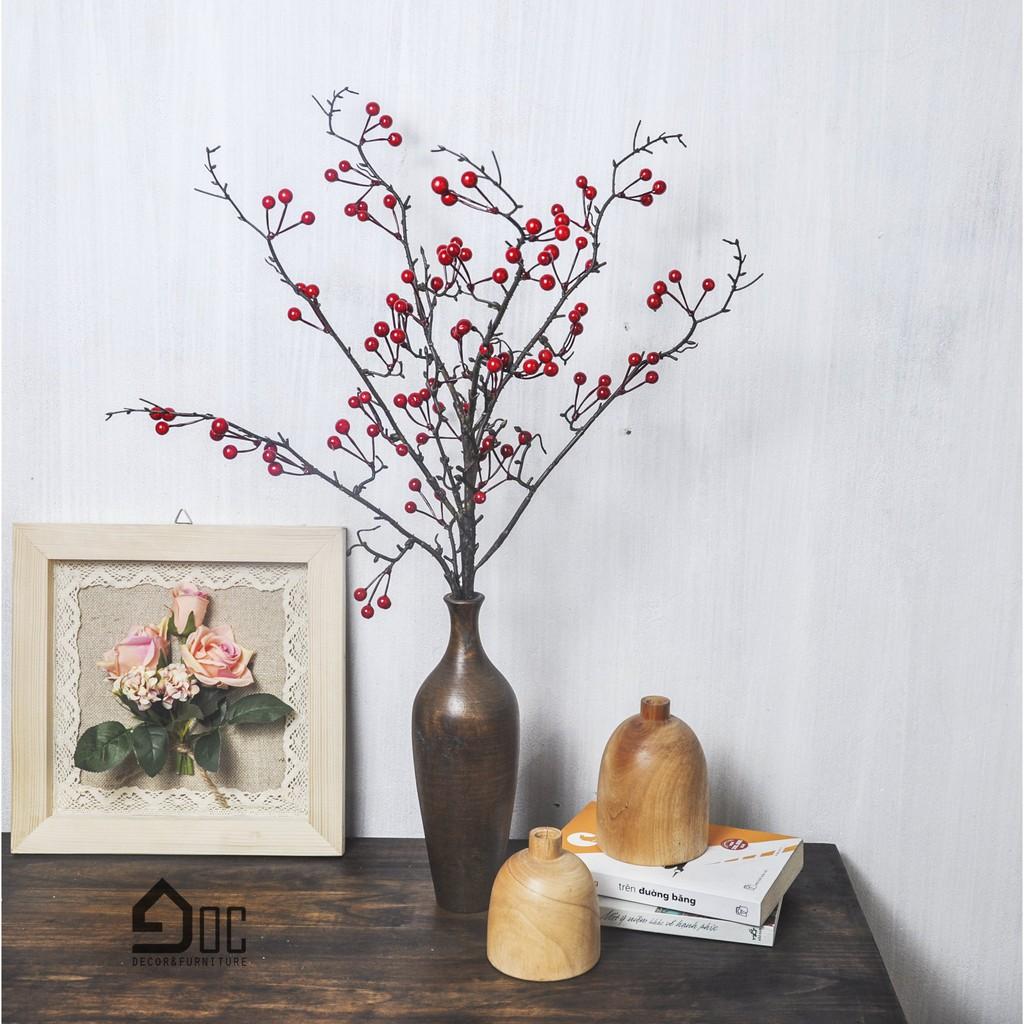 Set Lọ hoa gỗ kèm hoa đào đông vintage thủ công mỹ nghệ trang trí Góc Decor