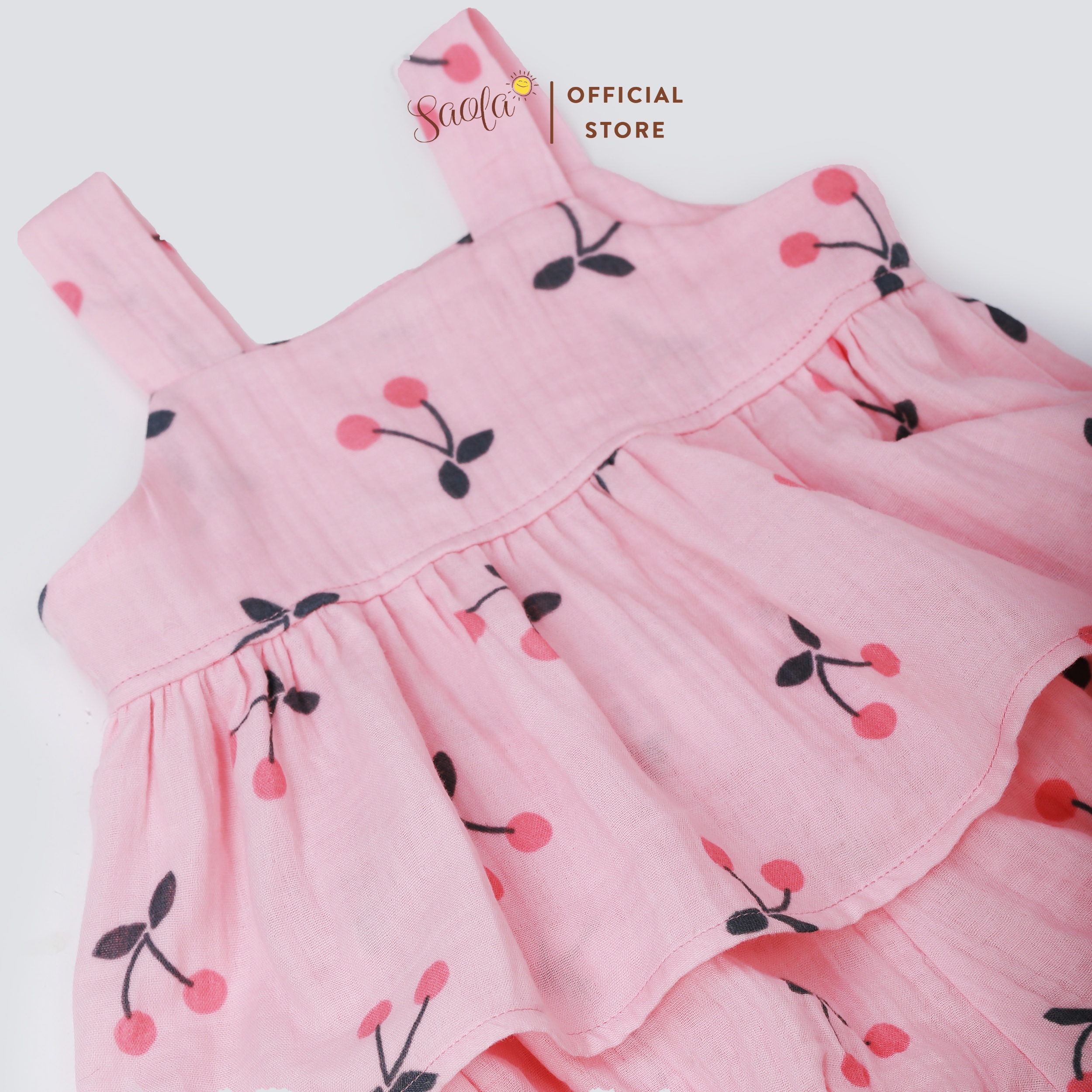Bộ Áo Quần Hai Dây Cho Bé Gái Chất Liệu Muslin Mềm Mịn Thoáng Mát - CHERRY SET - SEM009 - SAOLA KIDS CLOTHING