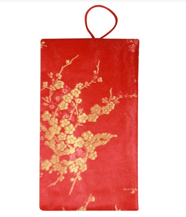 Bao Lì Xì Vải Gấm Cao Cấp Đính Ngọc Bội May Mắn - Họa Tiết Mai Vàng