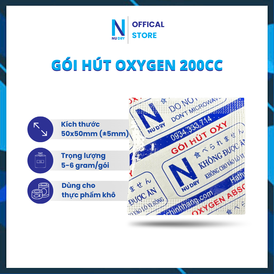 Gói hút ẩm Thực phẩm Oxygen 200cc NU DRY ( Hàng Chính Hãng ) dùng cho Bánh Trung Thu,các loại bánh, cá khô