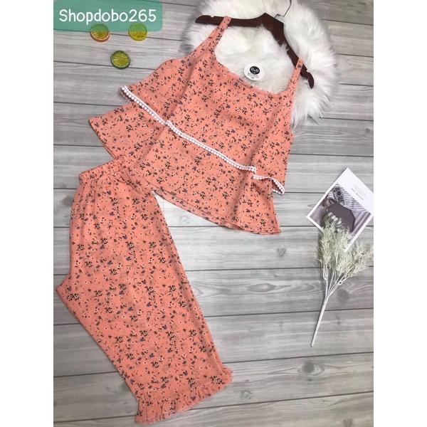 Bộ ngủ 2 dây,đồ bộ lửng mặc nhà vải lụa mango BL 123 hoạ tiết dễ thương size 47-60kg.