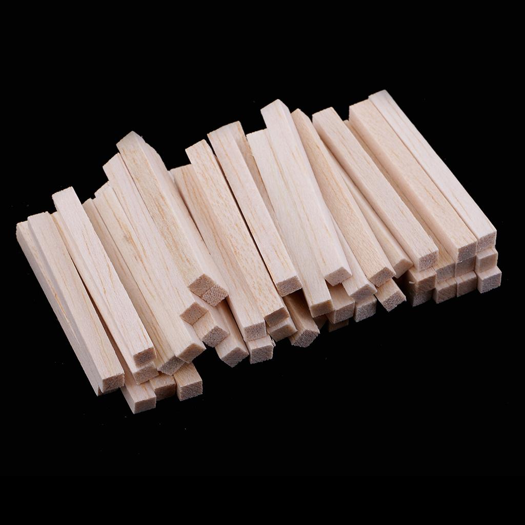 2x50 Pieces Square Balsa Wood Stick Unfinished Woodcraft Stick Dowel Rod 50mm