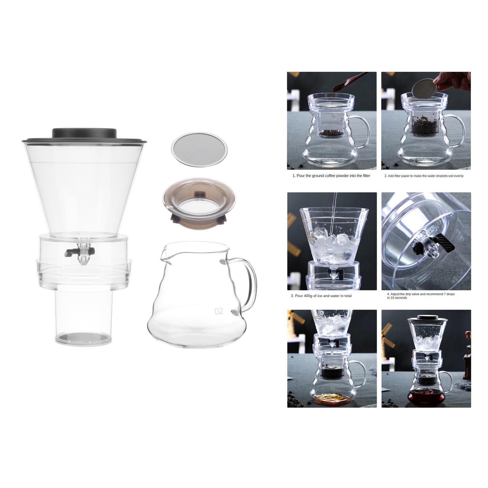 Ice Drip Coffee Dripper Pot w/ Filter & Handle Coffee Kettle Home