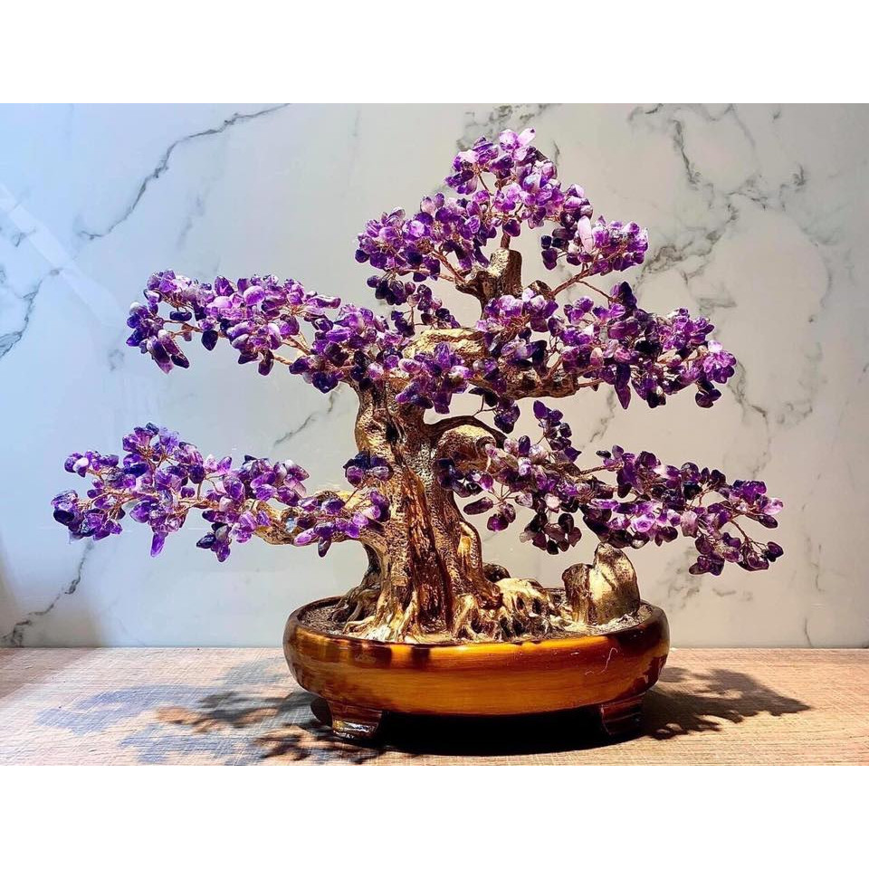 Cây Tài Lộc bonsai phong thủy đá thạch anh tím - Cao 40 cm