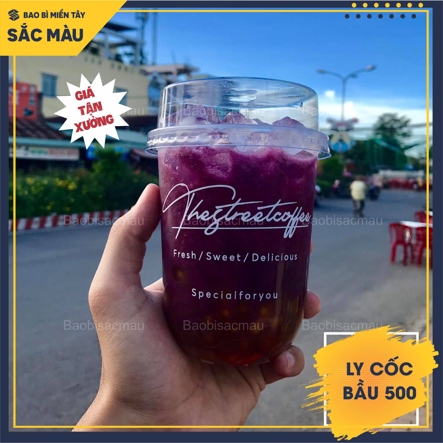 Sỉ 50 cốc nhựa/ ly nhựa đáy bầu 500ml kèm nắp
