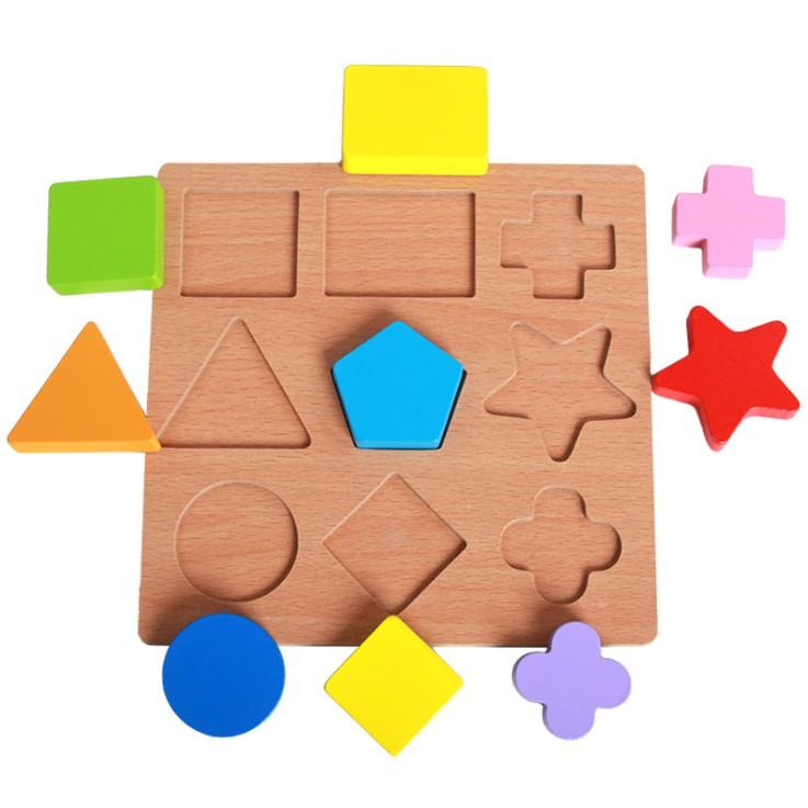 Đồ chơi ghép hình khối học montessori bằng gỗ giúp bé học chơi tư duy thông minh VINKID
