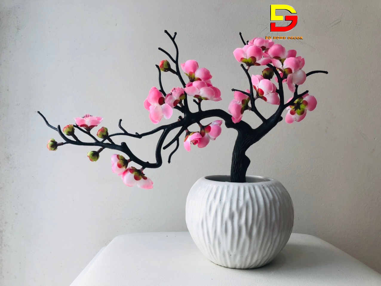 Chậu Hoa Đào Thế Tài Lộc Cao Cấp Trang Trí Nhà Cửa, Decor Nội Thất Tuyệt Đẹp - Hoa Đào Giả - Hoa Để Bàn Phòng Khách