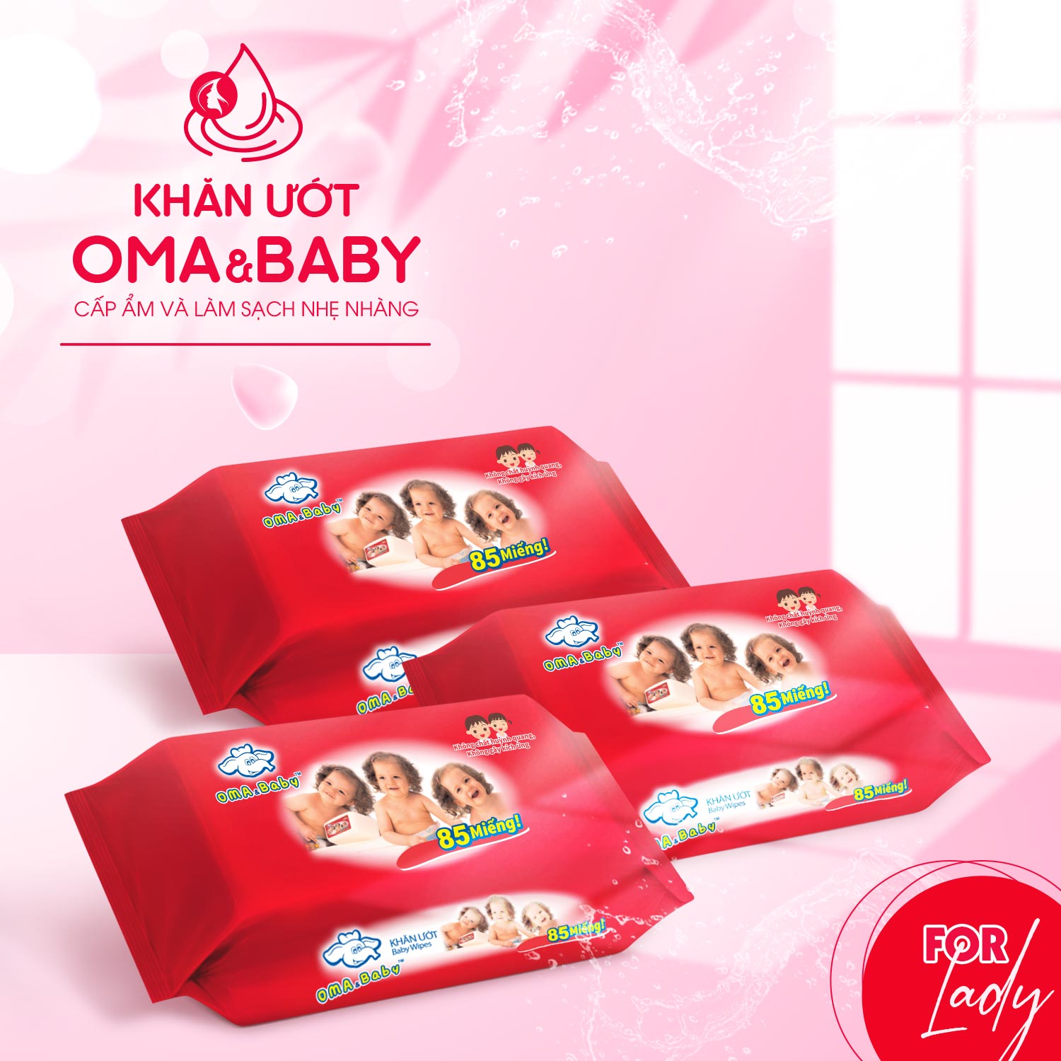 Combo 3 gói Khăn ướt làm sạch tinh khiết Oma &amp; Baby for Lady an toàn dịu nhẹ cho da 85pcs