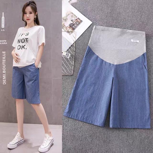 Quần short lửng jeans mỏng cho mẹ bầu