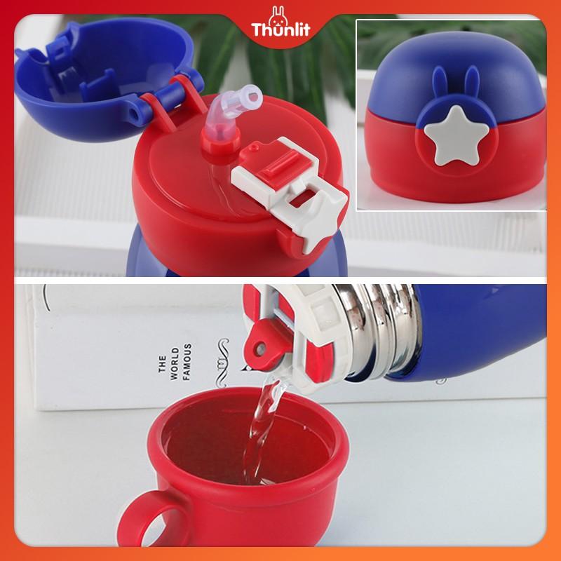 Cartoon Water Bottle 550ml Kids Cartoon Shaped Water Bottle With Straw Portable Stainless Steel Drop-proof Thermos Bottle for Students