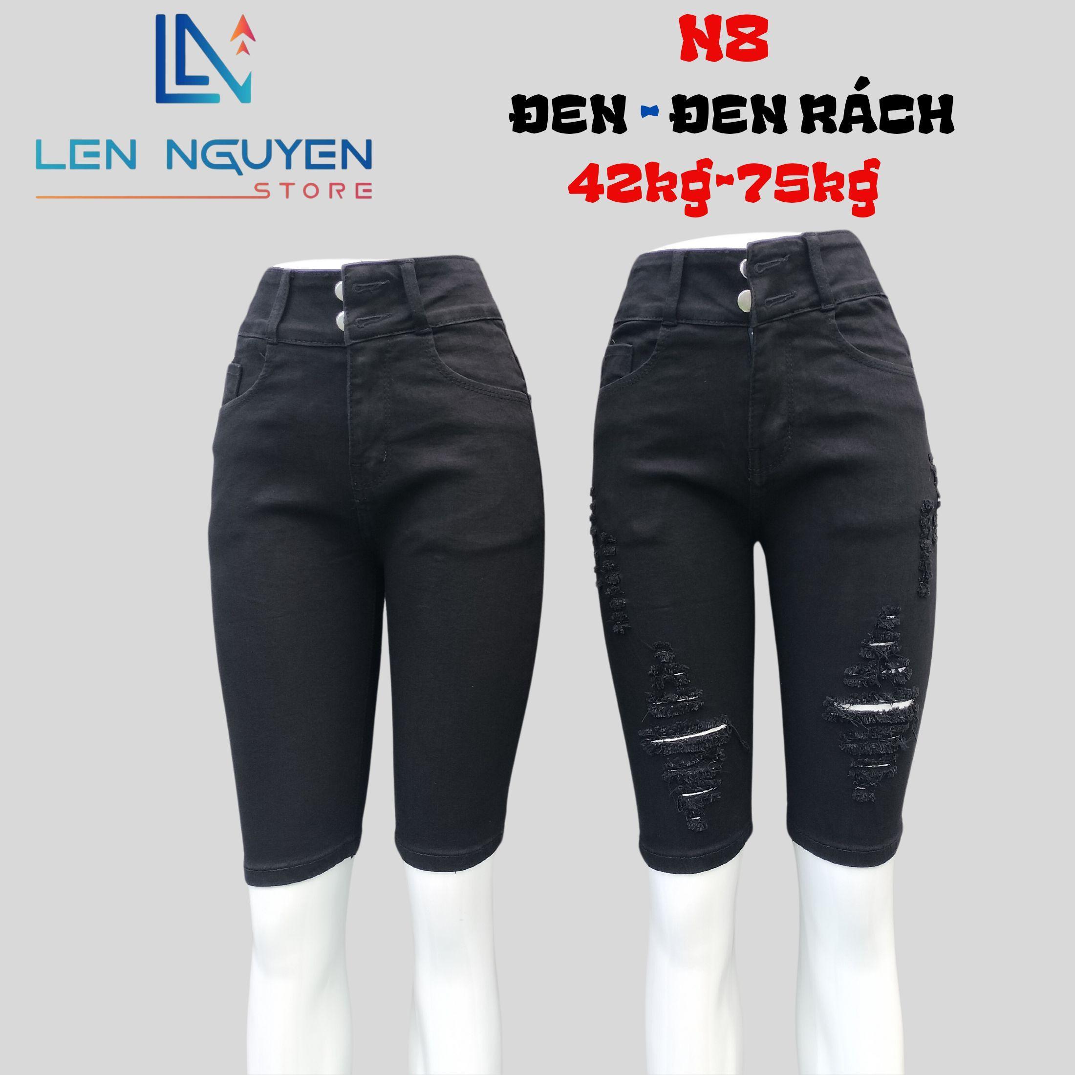 N8_Quần jean nữ, ngố 5 tất, lưng cao, quần bò nữ dáng ôm, quần rin nữ có big size, cho 42kg đến 75kg - Đen