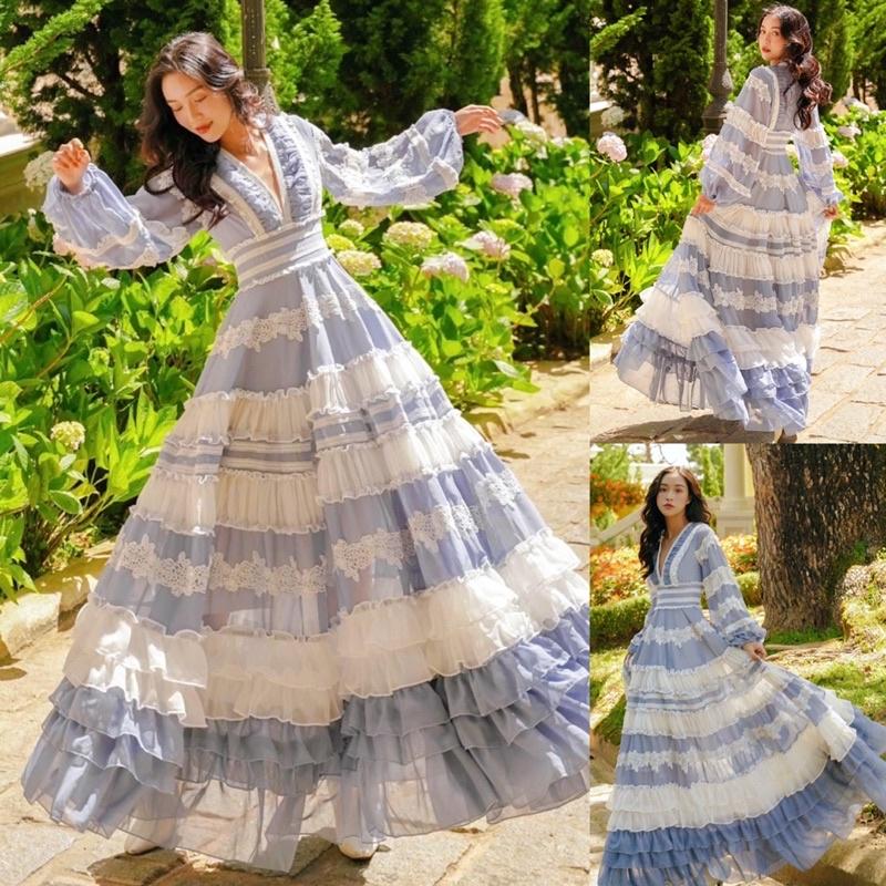 maxi phối ren du lịch phong cách vintage nàng thơ