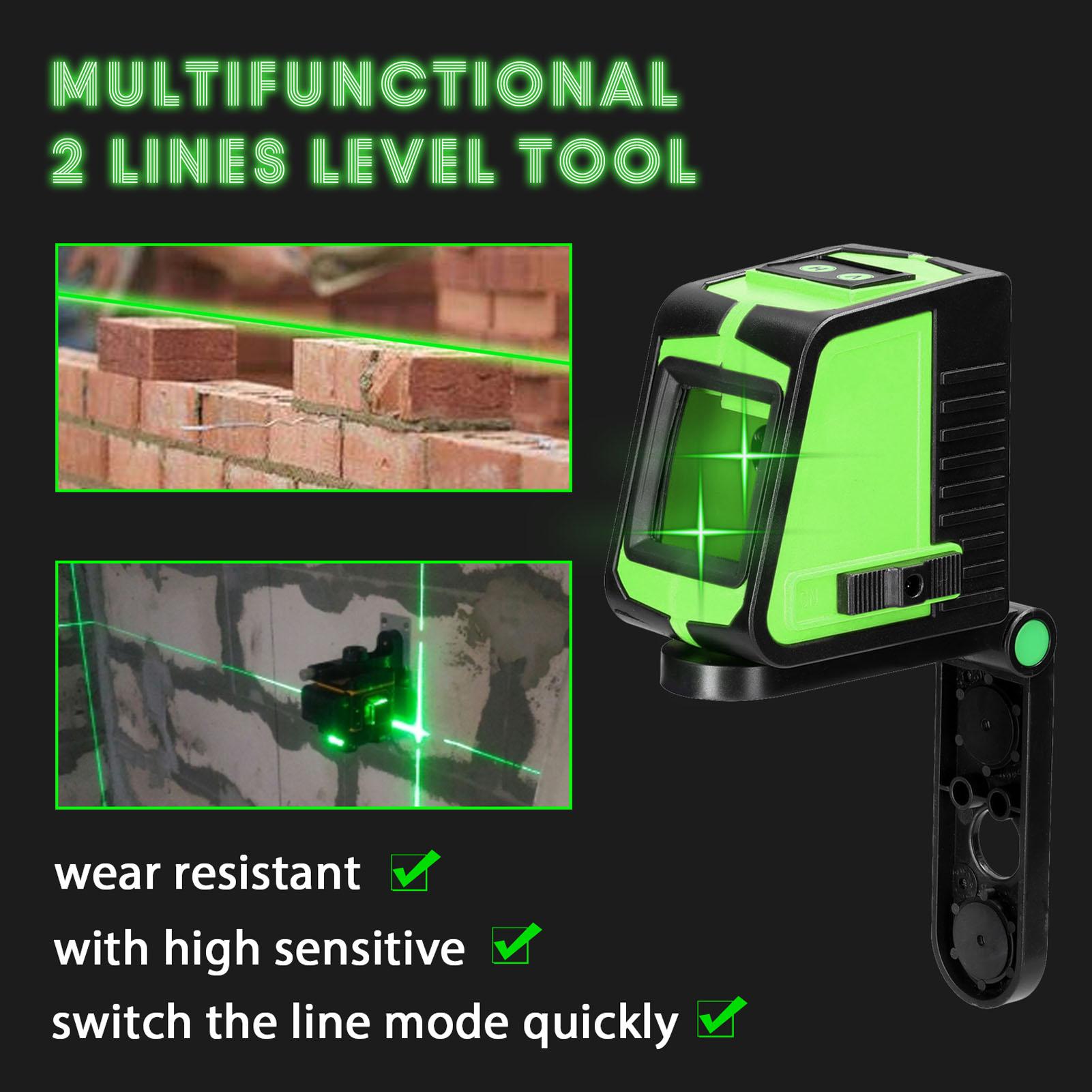 Multifunctional 2 Lines Laser Level Large Window Leveling Tool with 3° Self-leveling and Sound Light Alarm Function