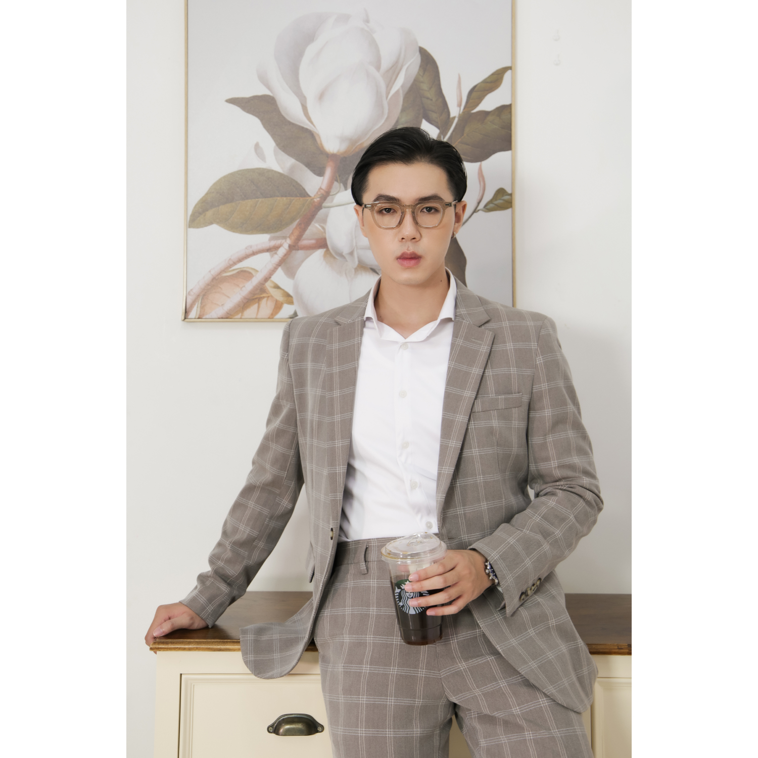 Bộ suit kẻ sọc may đo, thiết kế một hàng khuy xẻ tà giữa, BASIC-CARO-SUIT-4 kiểu dáng Slim Fit phong cách sang trọng - HY.WO