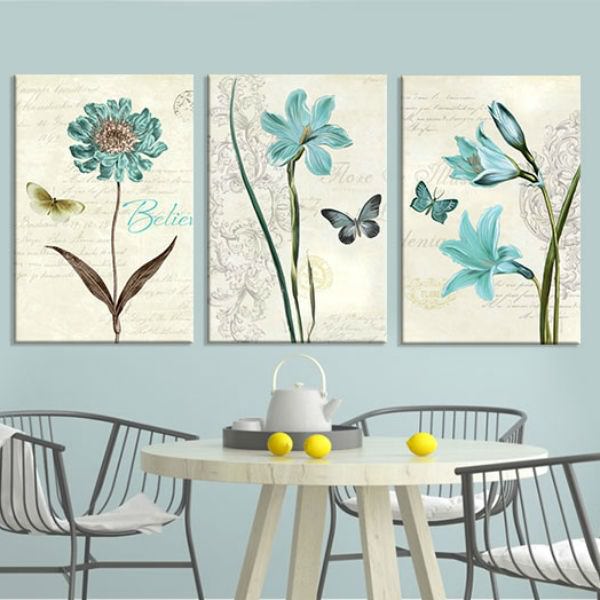Bộ 3 Tranh Canvas Viền Composite Trang Trí Hồ Điệp Và Hoa W292