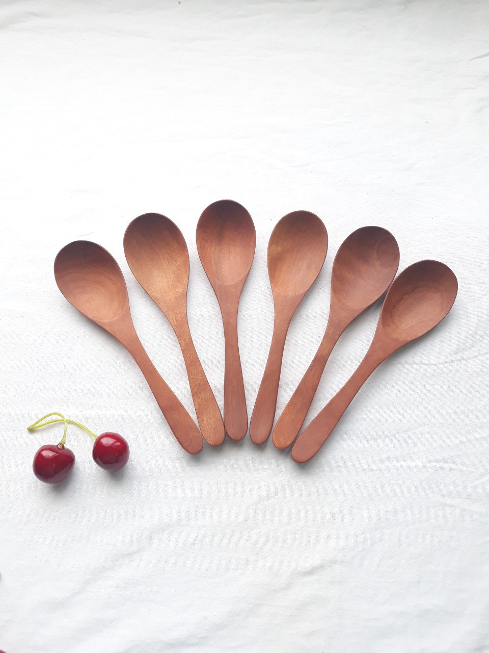 Bộ 6 thìa gỗ nhãn ăn cơm cỡ vừa nâu nhạt 15.5 cm x 4 cm