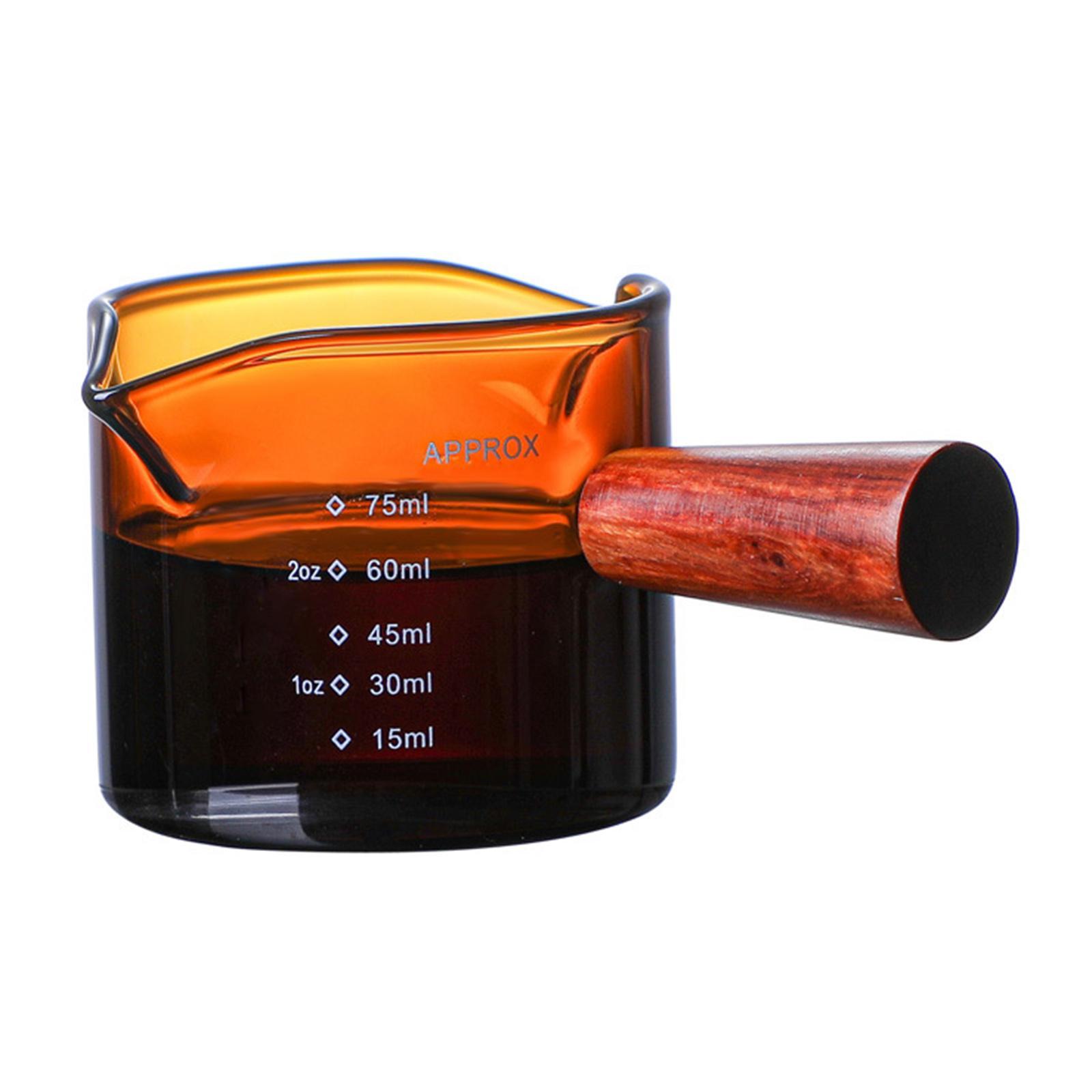 2 Pieces Espresso Coffee Cup, Measuring Cup Double Spouts With Wooden Handle