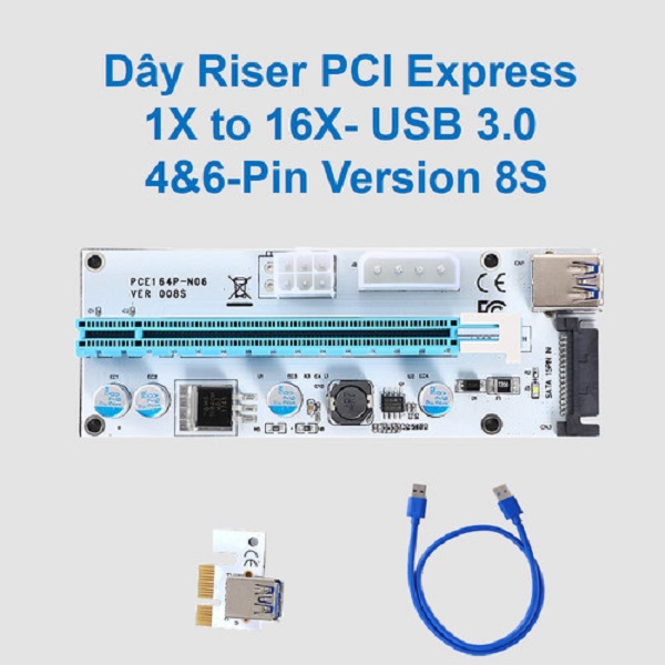 Dây riser PCI express 1X to 16X- USB 3.0 4pin 6pin version 8S D00-234