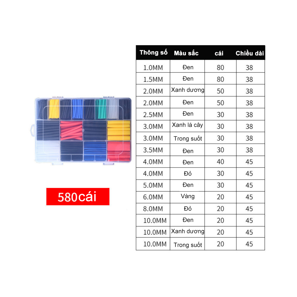 580 cái Chiếc ống co nhiệt cách điện chất liệu polyolefin, có đóng hộp, giá tốt đế cầu chì