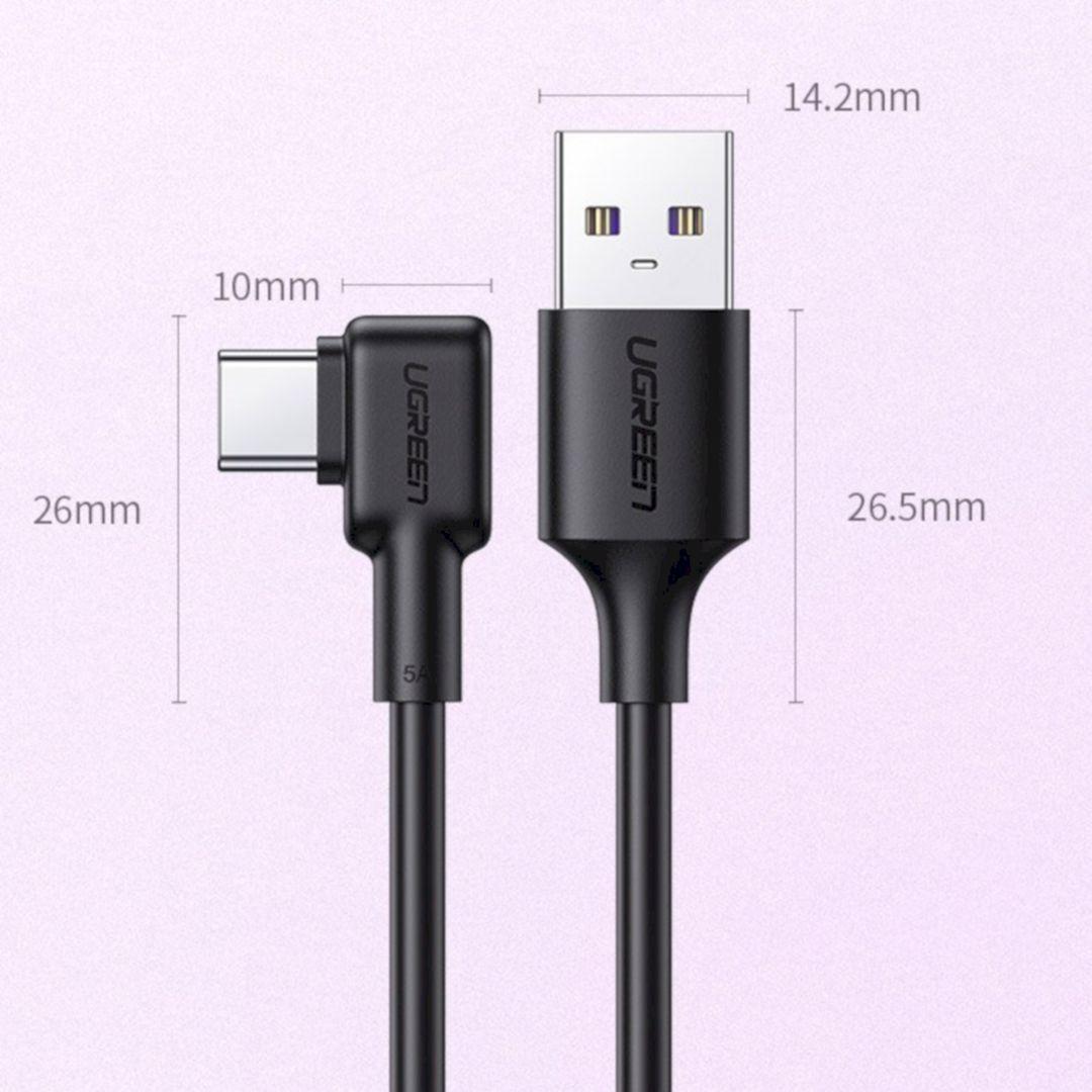 Ugreen UG20104us307TK 2m 5A bẻ góc 90 độ cáp Sạc nhanh 3.0 USB A ra Type C - HÀNG CHÍNH HÃNG