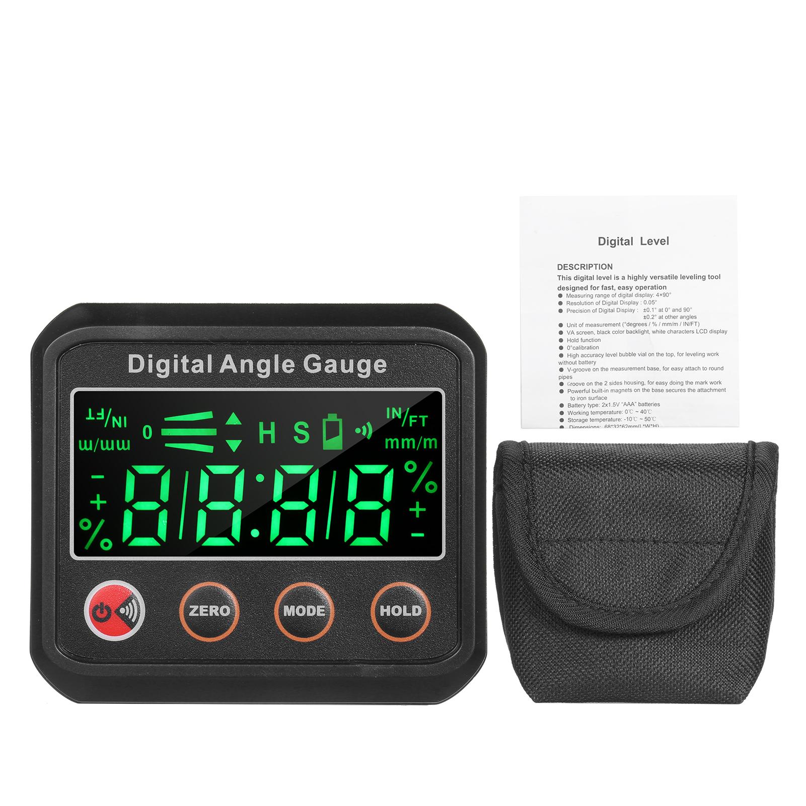 LED Digital Level Angle Gauge Angle Finder Inclinometer 2.7-inch Mini Level Box V-groove Magnetic Base with Audible