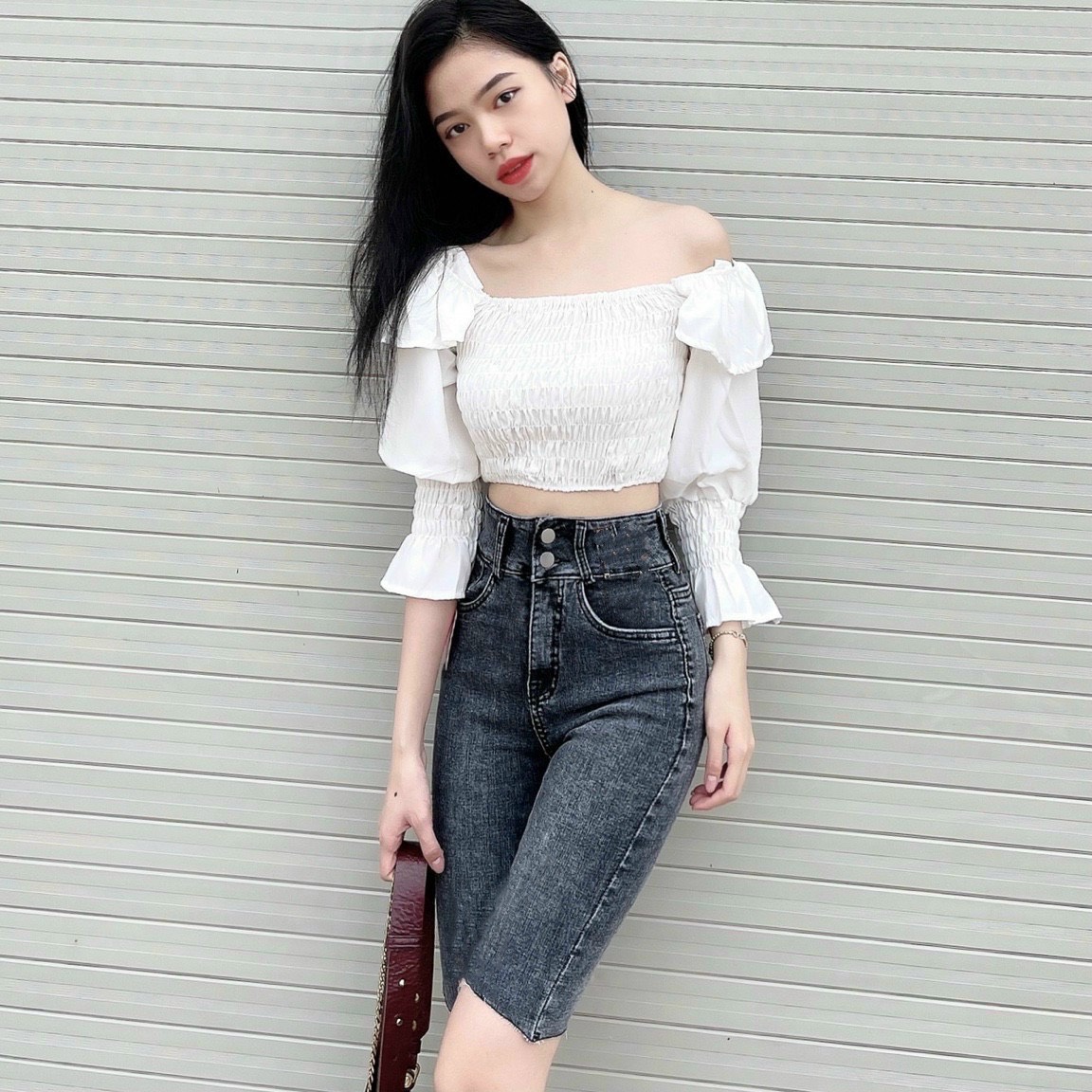 Quần bò nữ ngố / lửng BIGSIZE lưng cao 2 nút, co dãn mạnh rách bụi đẹp dành cho người béo 60-90kg 3583
