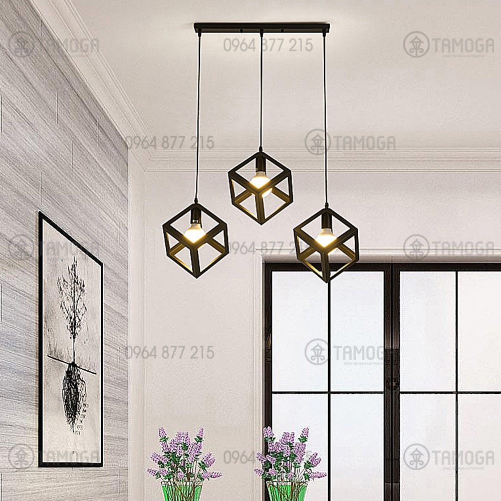 Đèn thả trần trang trí phòng khách hình khối lập phương TAMOGA DT 0068/1 + Kèm bóng 3 màu