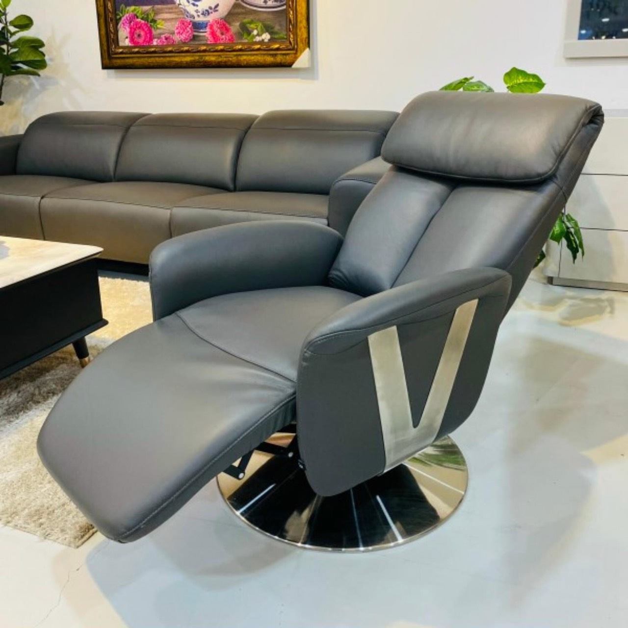Ghế Sofa Đơn Da Bò Thư Giãn Chỉnh Điện 26194-09 Dark Grey