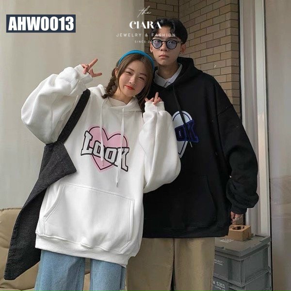 Áo khoác Hoodie Nam LOOK Basic Unisex Nỉ From Rộng Màu Đen-Trắng