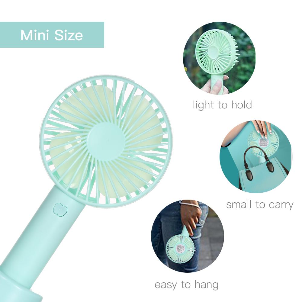 Quạt cầm tay mini di động có đế đỡ với 3 tốc độ gió, cổng sạc USB,