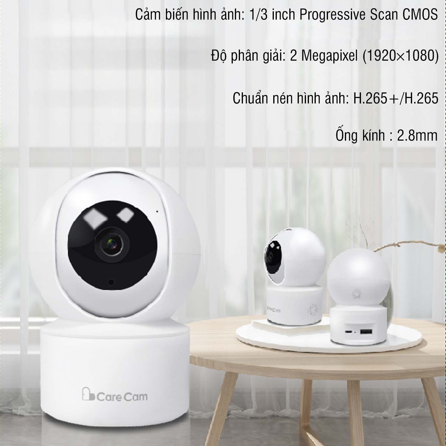 Carecam IP-Camera Wifi- Xoay Theo Chiều Chuyển Động- Hỗ Trợ Đàm Thoại 2 Chiều, Hồng Ngoại Ban Đêm- Hàng Nhập Khẩu