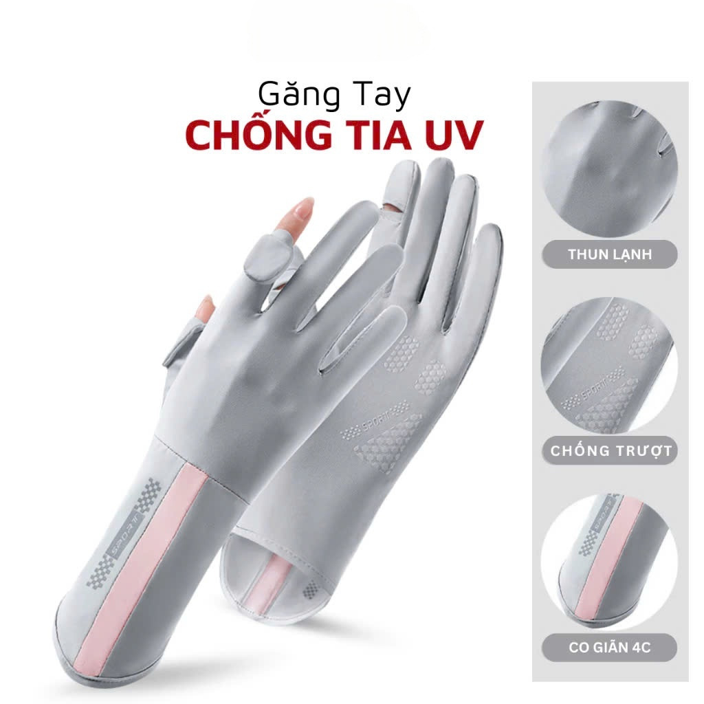 Găng Tay Hở 2 Ngón Unisex Chống Nắng, Có Thể Sử Dụng Cảm Ứng Điện Thoại UV UPF50+ MÀU GHI ĐẬM