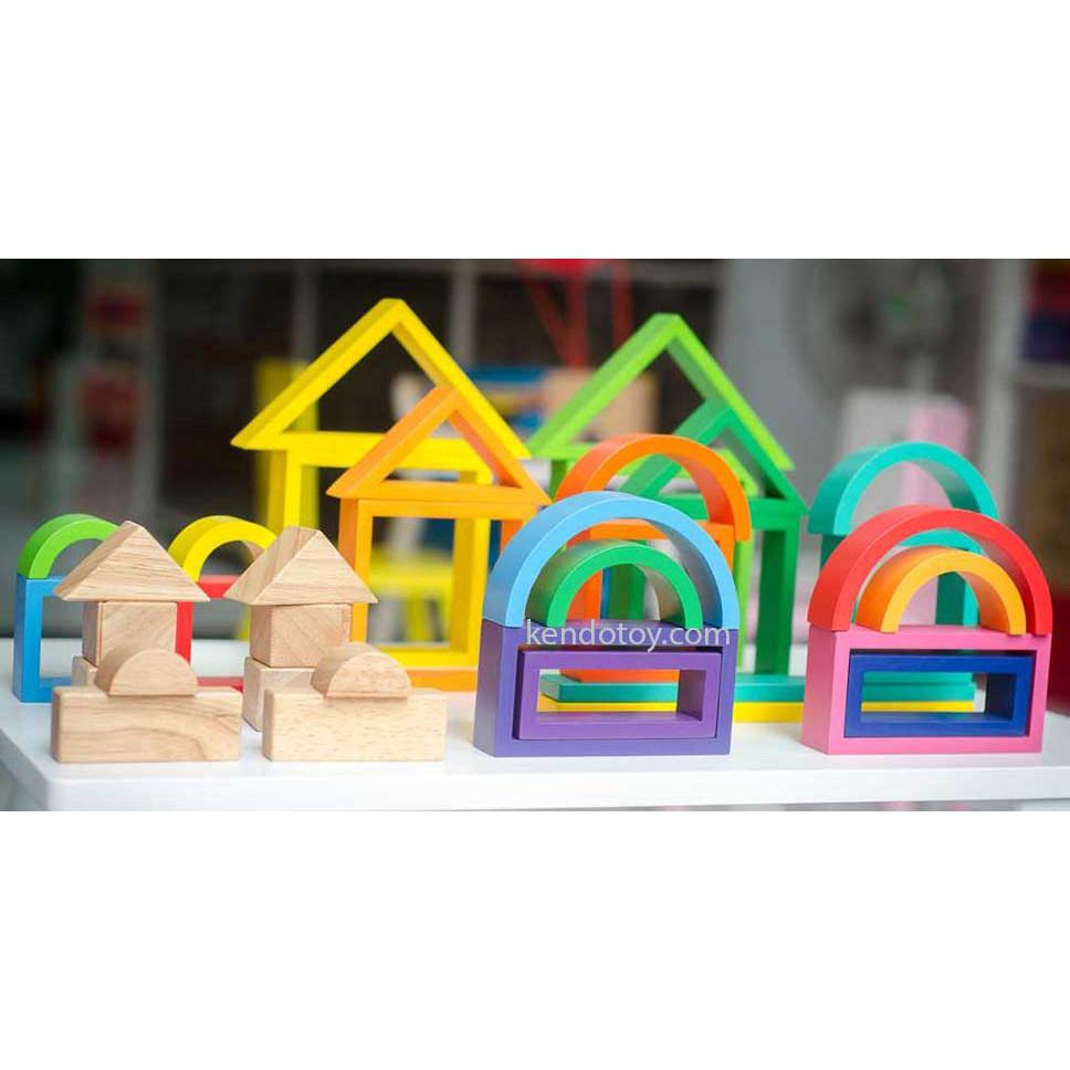 Bộ xếp hình cầu vồng xuất khẩu đồ chơi hình khối 3D thông minh cho bé