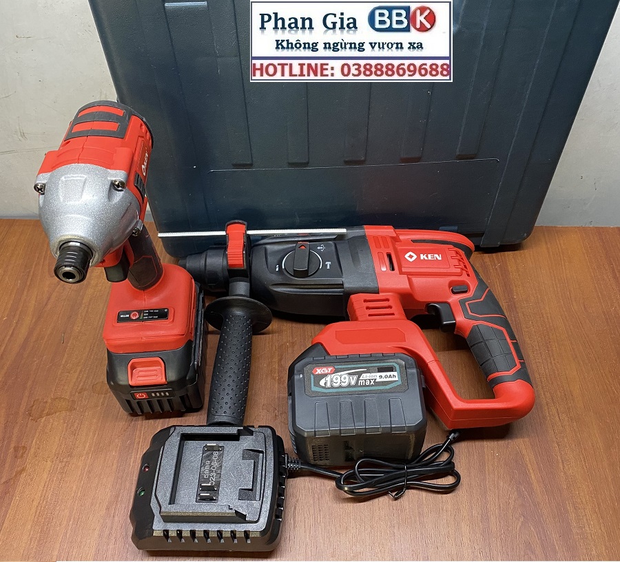Bộ Combo 2 Trong 1 Gồm Máy Khoan Đục Bê Tông Dùng Pin 188V, Khoan Bê Tông Siêu Khỏe Và Máy Bắn Vít Cầm Tay 3 Chức Năng