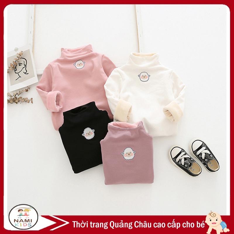 Áo cổ lọ thêu mặt cừu chất cotton lót lông siêu dày ấm cho bé gái (hàng QUẢNG CHÂU)