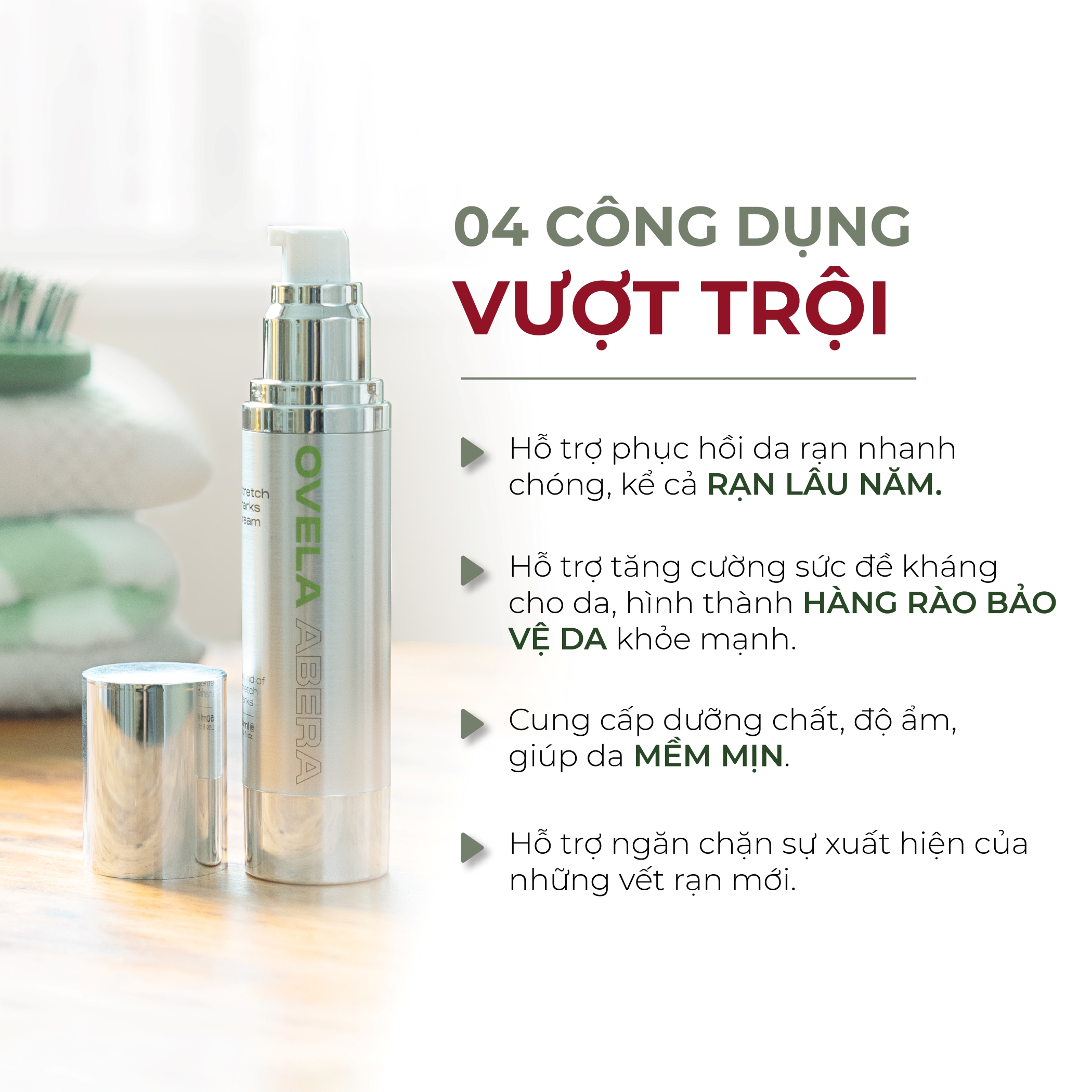 Kem Rạn Da OVELA ABERA 50ML, Dưỡng Ẩm, Giảm Rạn Cũ, Ngừa Rạn Mới, Mờ Thâm Bụng, Rạn Da Cho Mẹ Bầu