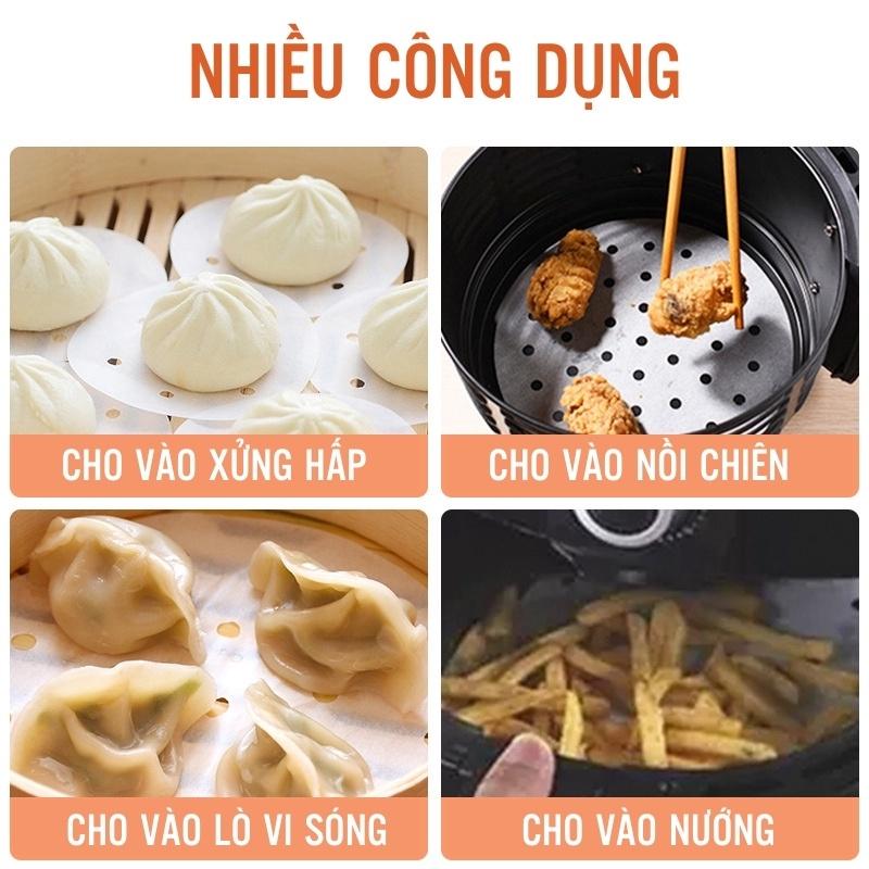 Set 100 Tờ Giấy Nến Đục Lỗ, Giấy Nến Tròn, Chống Dính Cho Nồi Chiên Không Dầu, Lót Xửng Hấp 88288