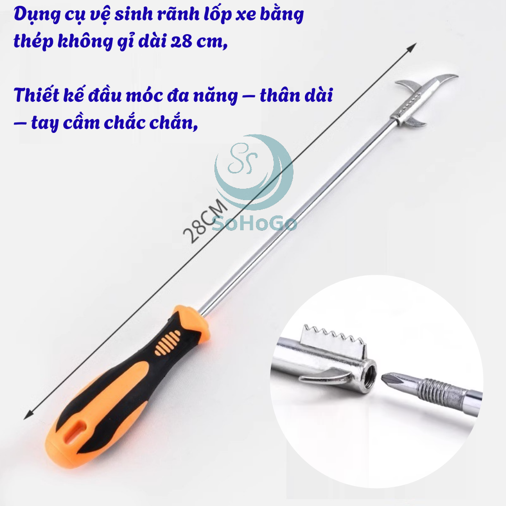 Cây Móc Làm Sạch Rãnh Lốp Ô Tô -Dụng Cụ Gỡ Sỏi Lốp Xe Inox Cao Cấp -Móc Vệ Sinh Rãnh Lốp Ô Tô Tiện Lợi