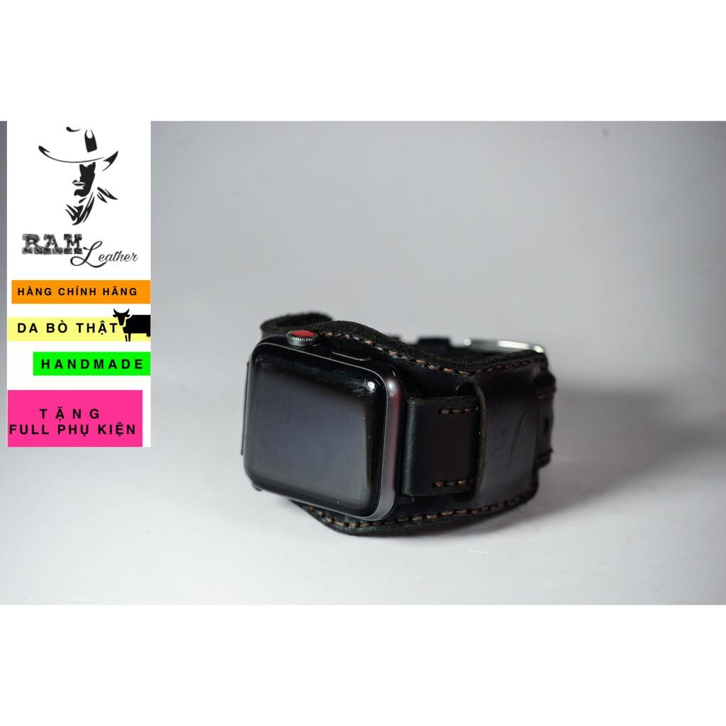 Dây đồng hồ da bò handmade - RAM black + b2