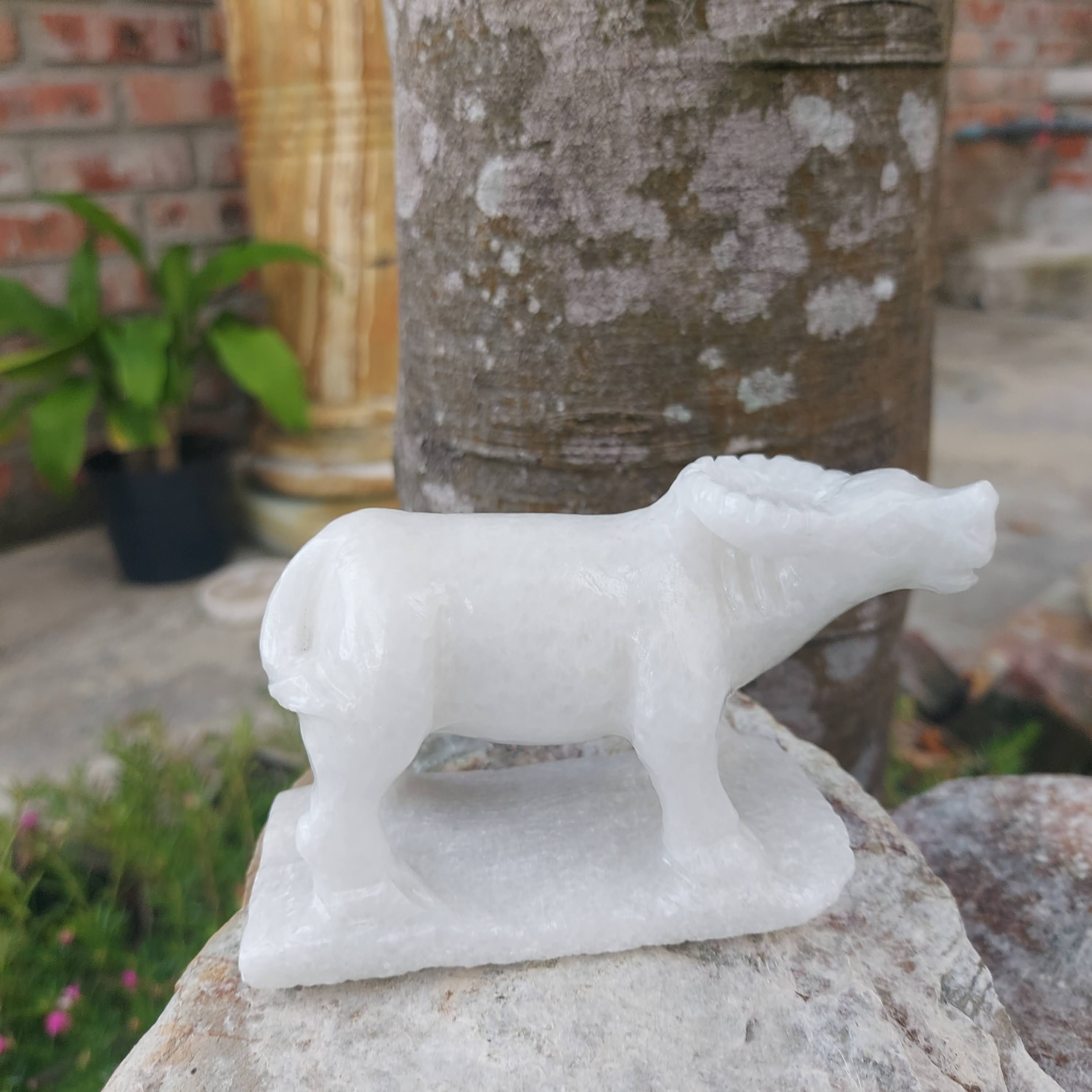 Tượng đá trâu 12 con giáp phong thủy đá trắng 10cm đá Non Nước