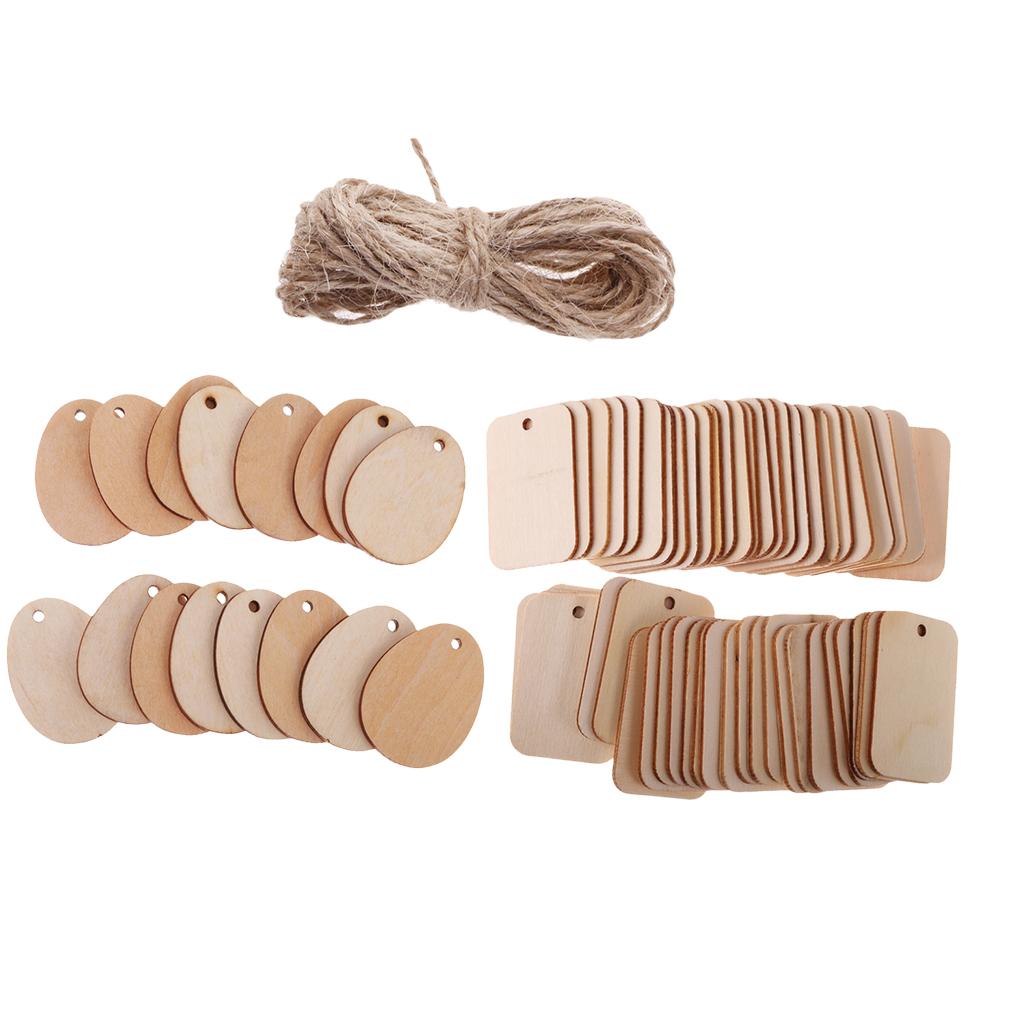 100 Pieces Natural Unfinished Blank Wood Tags Wooden Gift Tags Hanging Labels Embellishment for Wedding Party Christmas XMAS Decoration with Rope