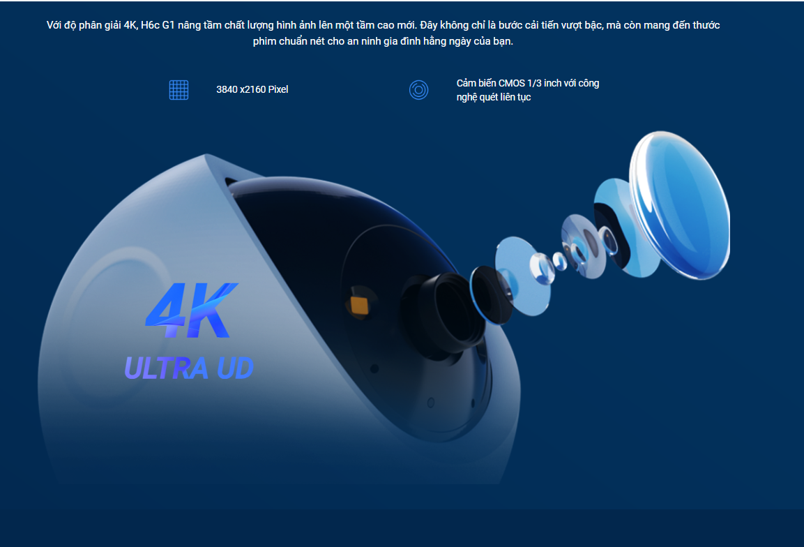 Camera wifi trong nhà EZVIZ H6C G1 4K Sắc nét, AI nhận diện người, thú cưng - hàng chính hãng