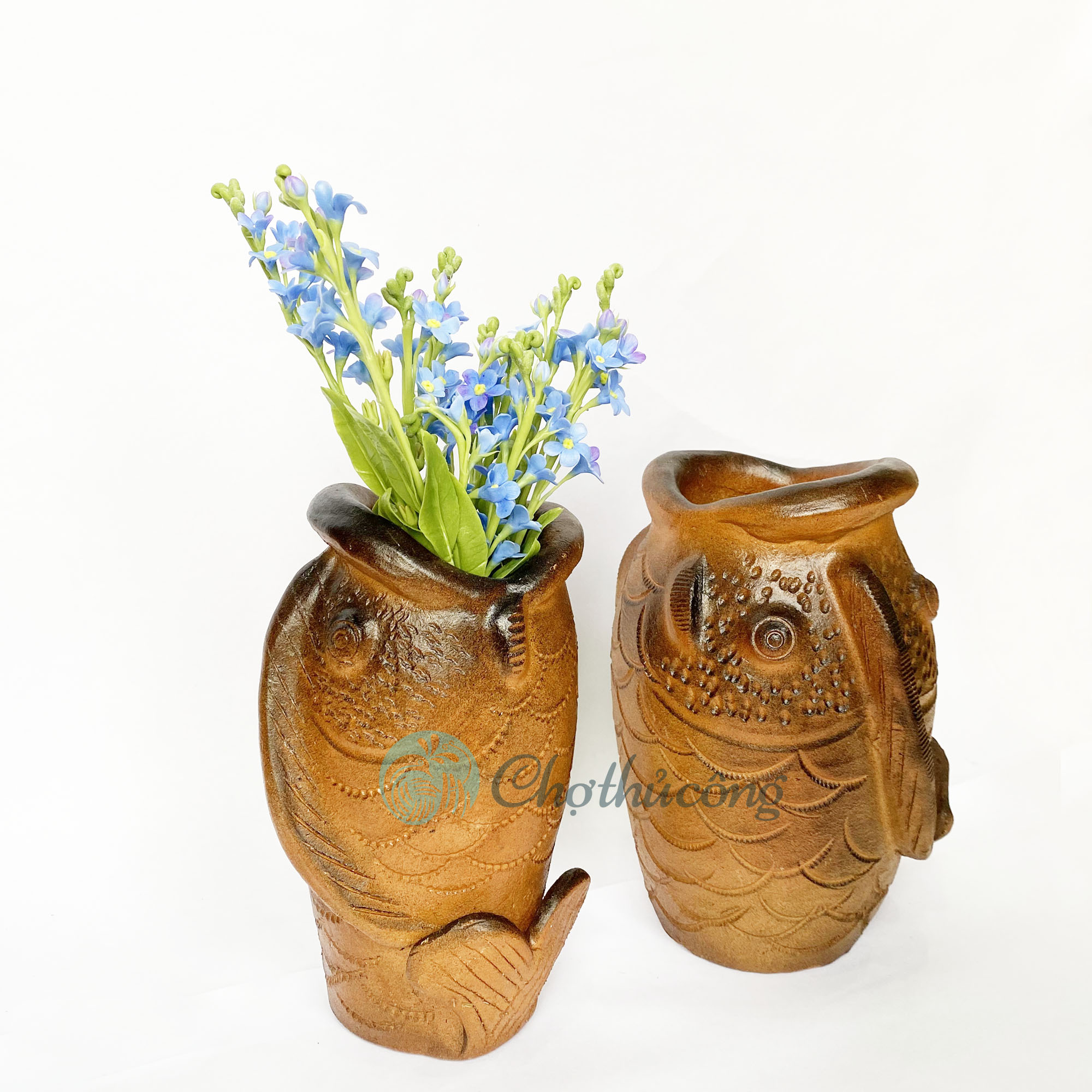 Bình gốm cắm hoa decor cá chép , lọ hoa - chậu đất nung thủ công Gốm Chăm Bàu Trúc dùng trang trí handmade terracotta