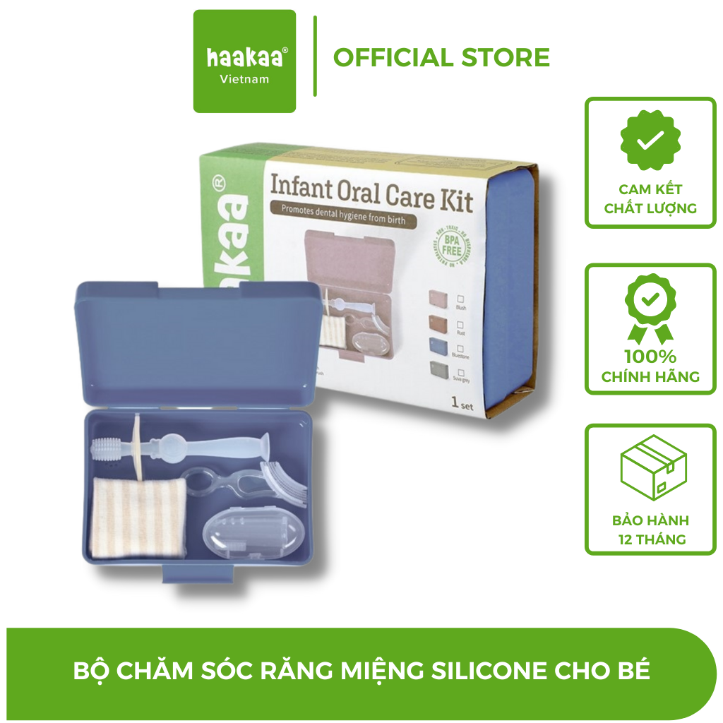 Bộ dụng cụ vệ sinh răng miệng cho bé Silicone HaaKaa cao cấp an toàn