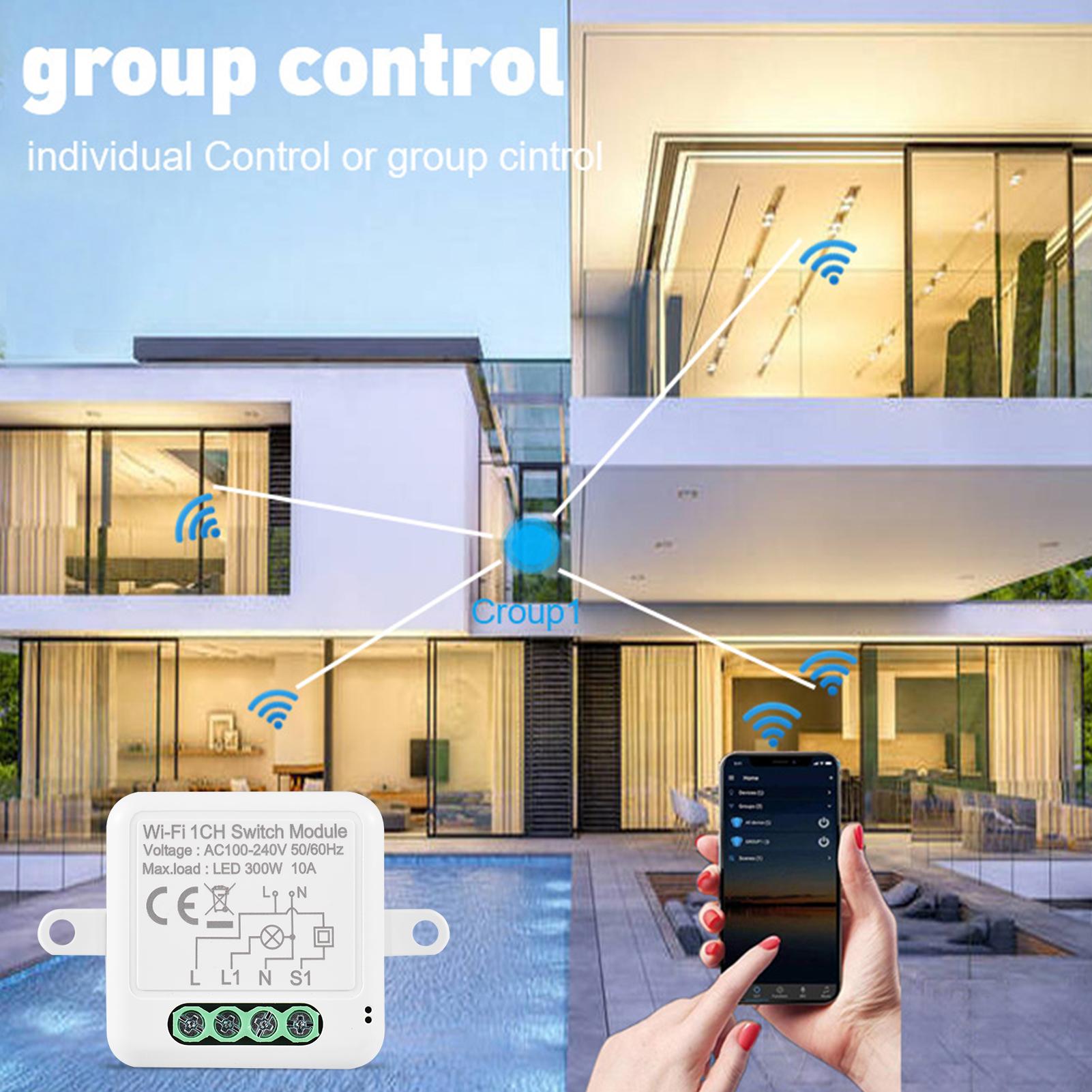 4CH WIFI Switch Module Mini Smart Module with Voice Control Mobilephone APP Control Timing Function Compatible with Google Assistant Amazon Alexa LED 300W, 10A