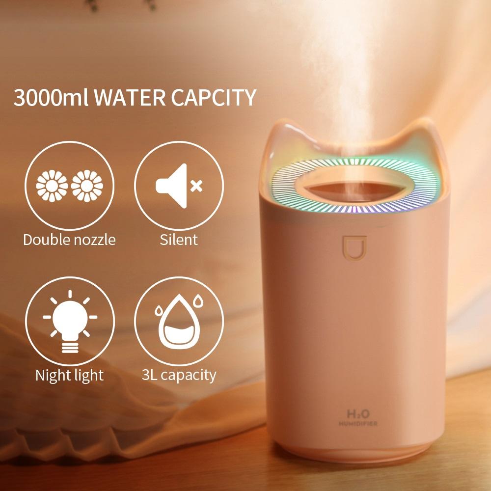 Nhà Máy Tạo Độ Ẩm Không Khí 3L Đôi Vòi Phun Cool Mist Hương Thơm Máy Khuếch Tán Tinh Dầu Lộc Coloful Đèn LED Sương Mù Nặng Siêu Âm Không Khí Sương Humidificador