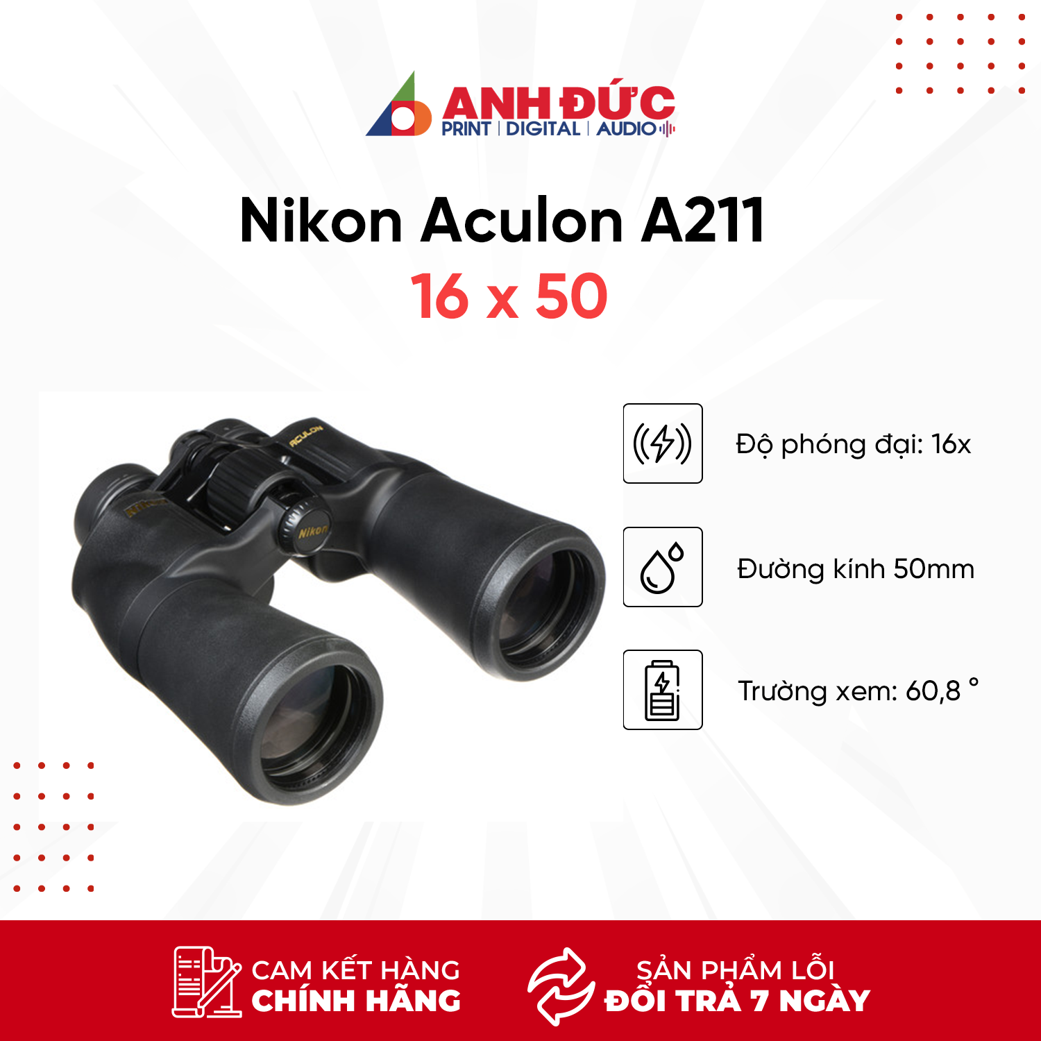 Ống Nhòm Nikon Aculon A211 16X50 - Hàng Chính Hãng