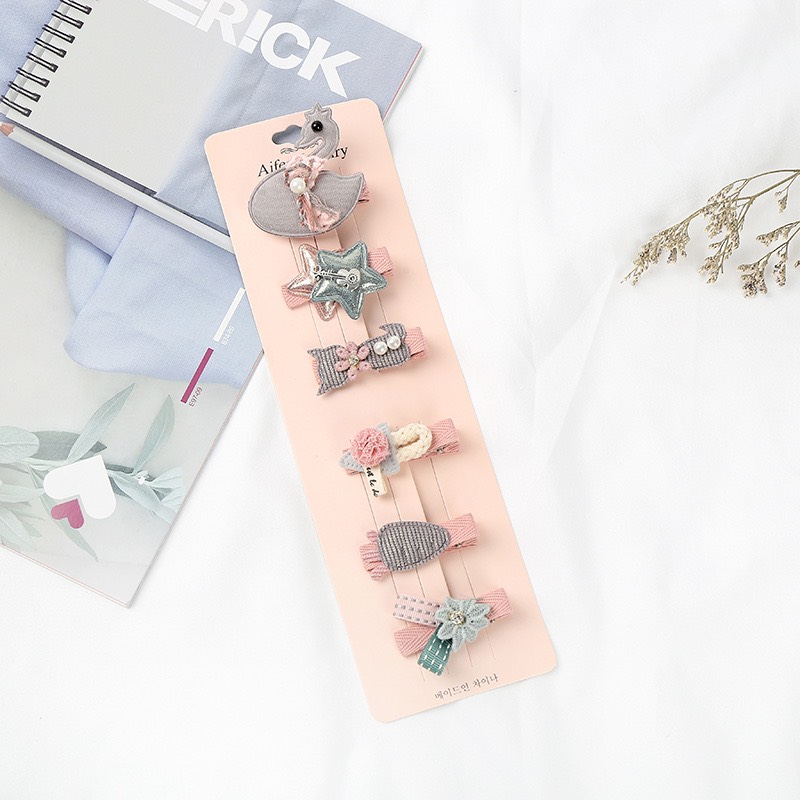 Set 6 Kẹp Tóc Mái Cao Cấp Nhiều Chi Tiết Dễ Thương Cho Bé Gái