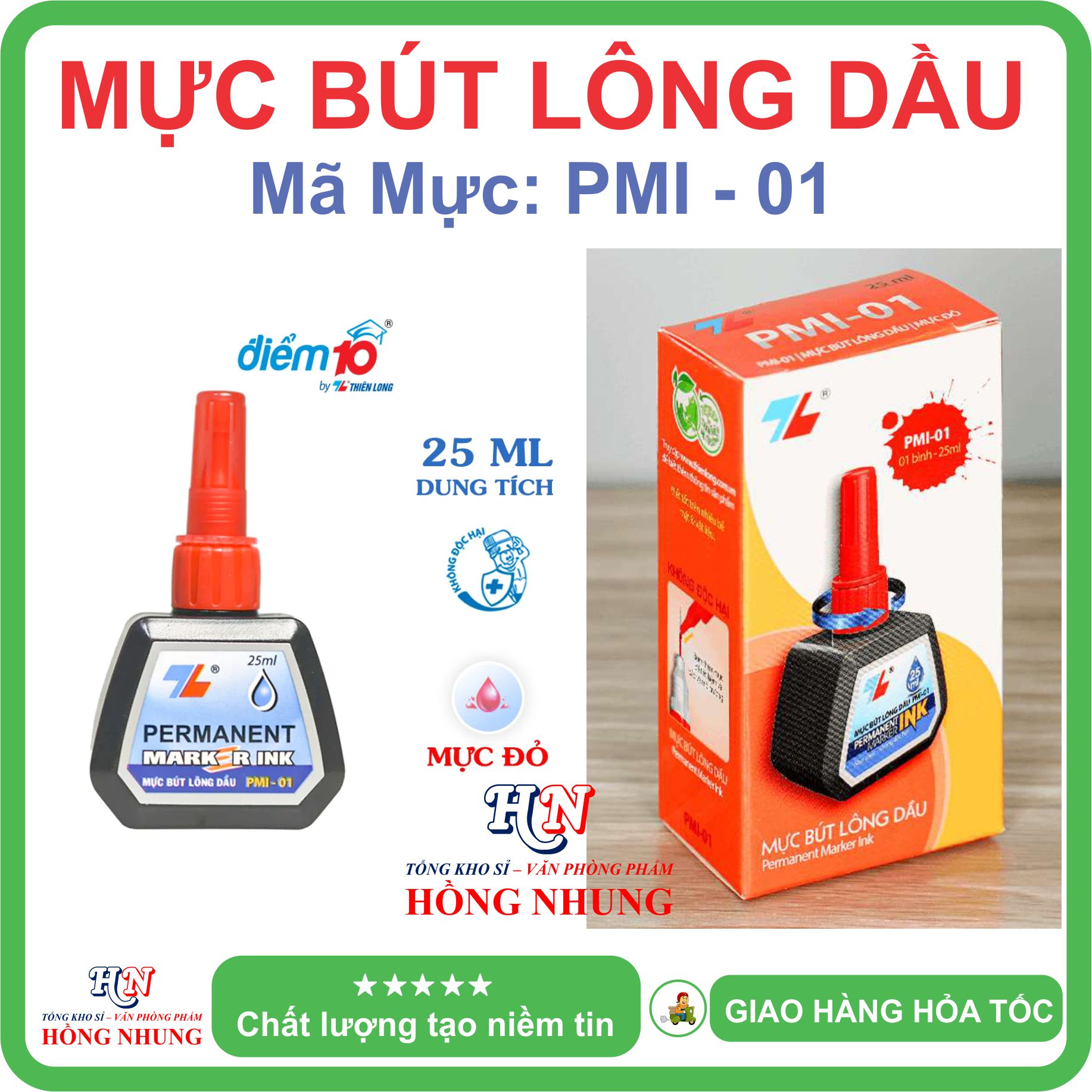 [SÉT] COMBO Lốc 6 Lọ Mực Bút Lông Dầu PMI-01, Mực tươi sáng, không độc hại