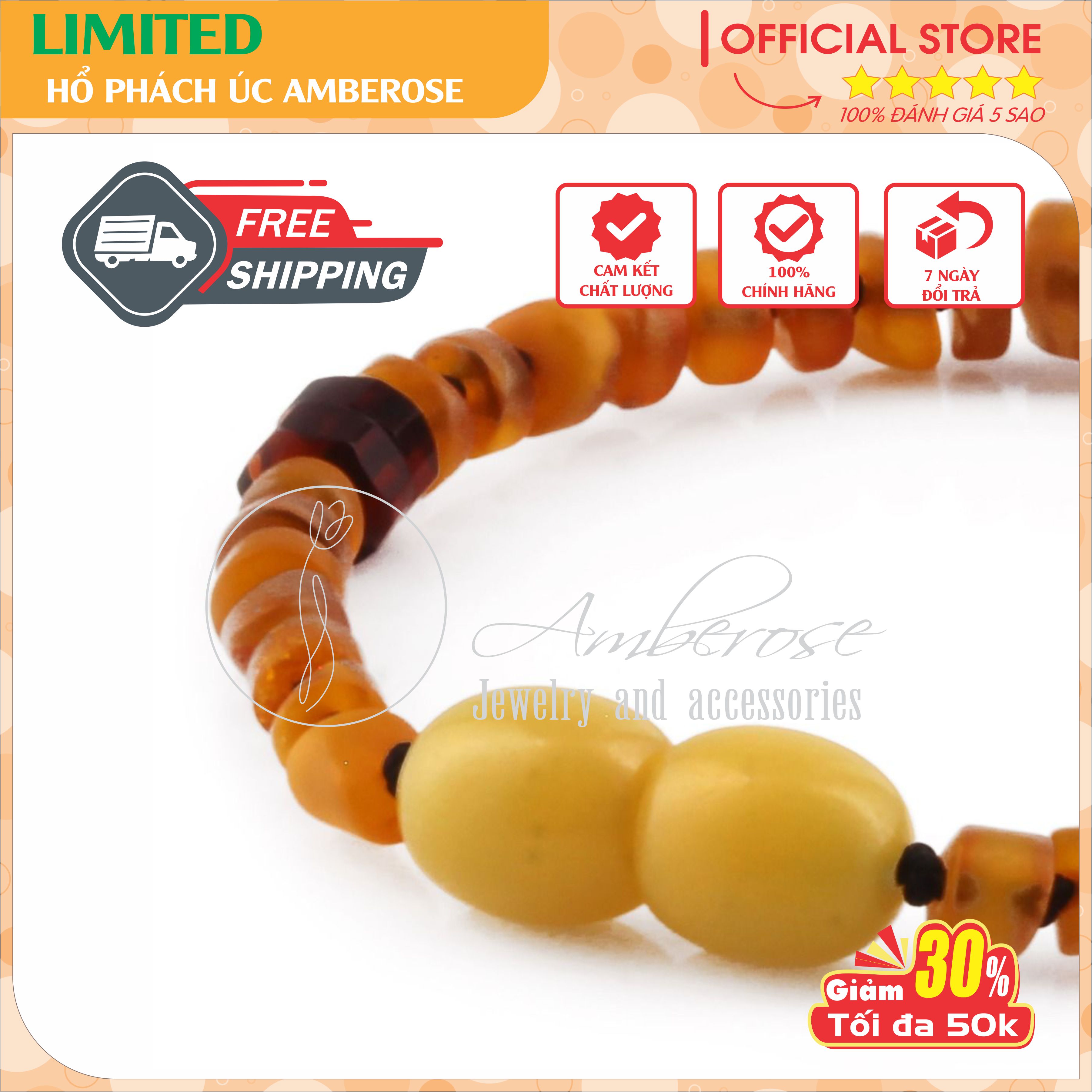 Vòng Tay Hổ Phách Amber Úc Cho Bé 0 - 10 tuổi VTABLMT822